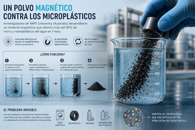 El nuevo “polvo magnético” que podría ayudar a sacar los microplásticos del agua